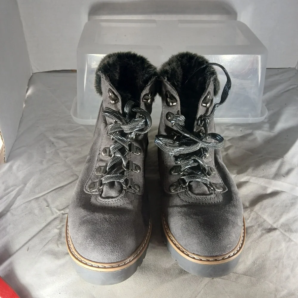 ana A New Approach Womens Grey Faux Suede Faux Fur Trim Hiking Boots Size‎ 6